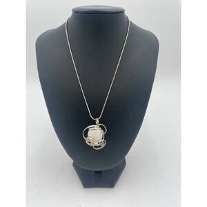 Silver & White Swirl Design Pendant Necklace With Chain Extender